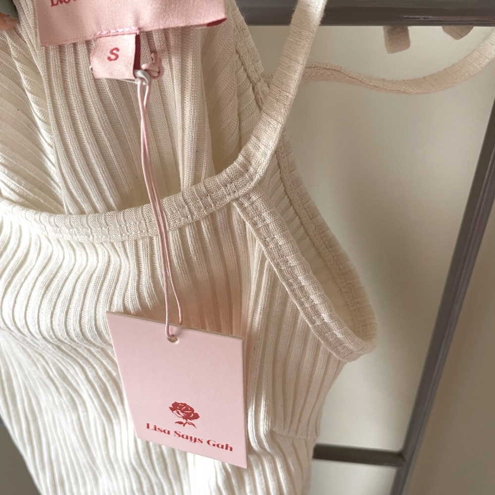 Lisa Says Gah White Tie-strap (adjustable) mini dress. Brand new, never worn.